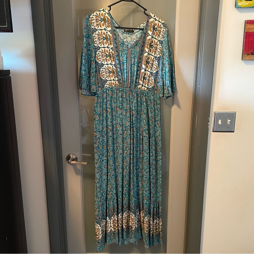 Elegant Teal Floral Dress